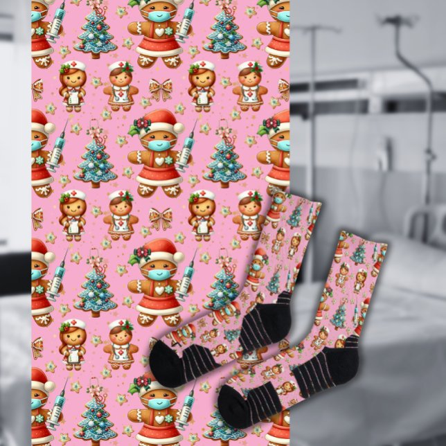 Chaussette Infirmière en pain d'épices rose de Noël Fantaisis (Créateur téléchargé)