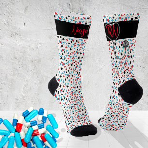 Chaussette Infirmière RN Stethoscope Chaussettes Aqua et Re