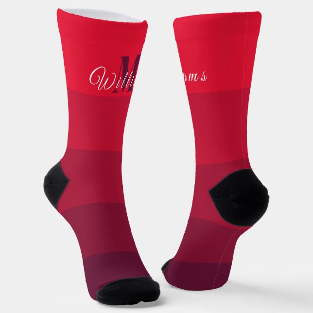 Chaussette Initiales customisées Monogramme Rose Couleur roug (Angled)