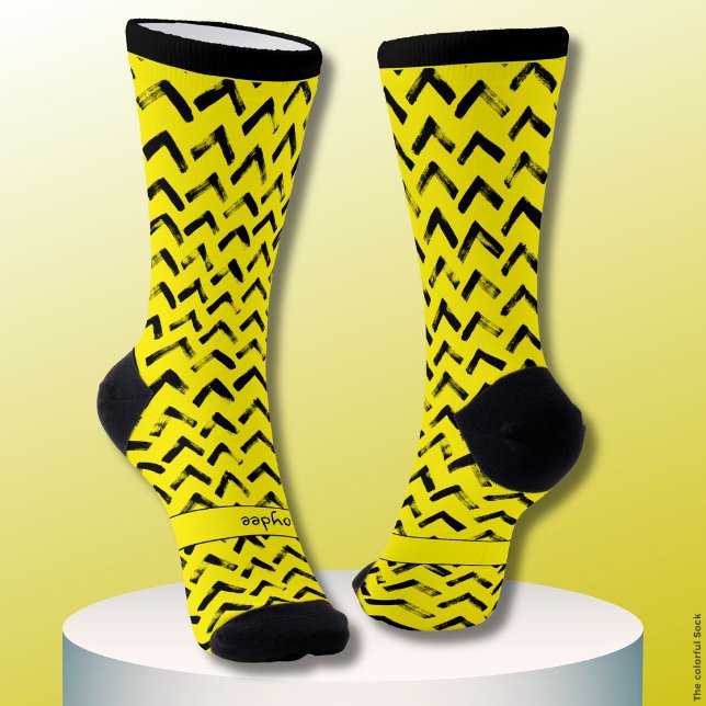 Chaussette Initiales de nom noir et jaune Chevron Loud (Créateur téléchargé)
