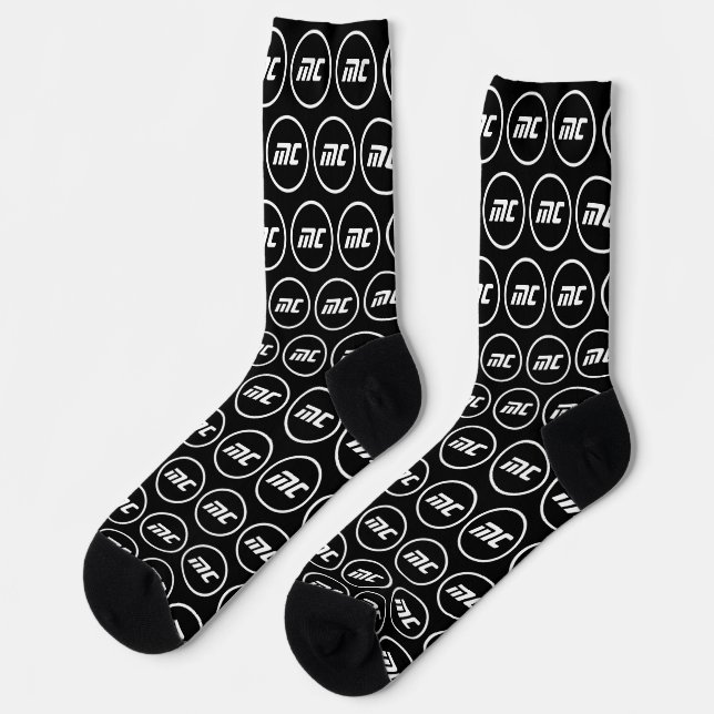 Chaussette Initiales simples noir et blanc Monogramme cool (Gauche)
