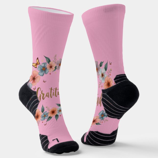 Chaussette Inspire Gratitude with Every Step | Floral Pink At (Angulaire)