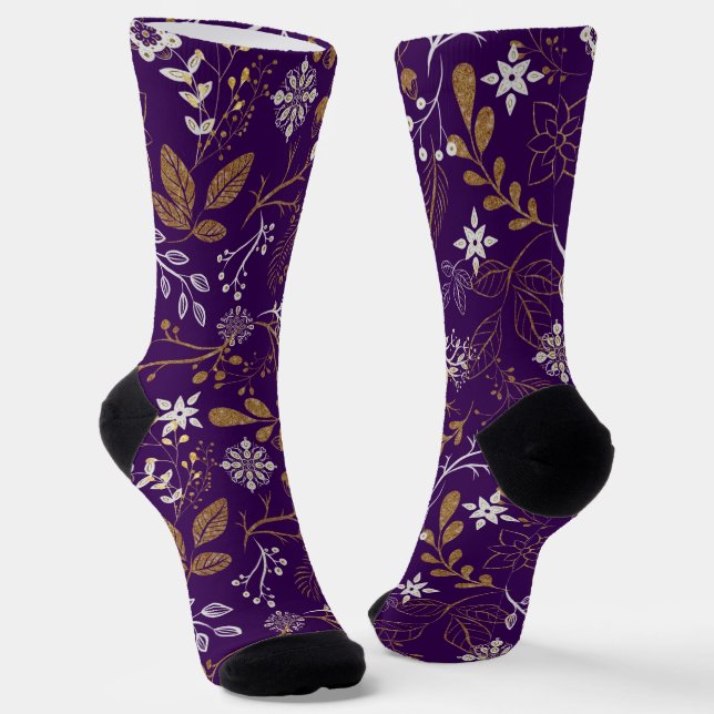 Chaussette Intricate floral pattern with gold and white  (Angulaire)