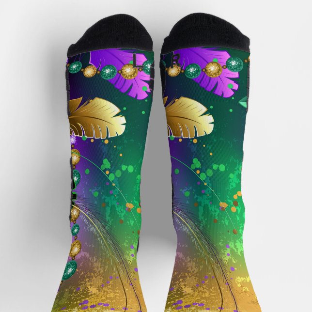 Chaussette Iridescente mardi gras arrière - plan avec perles (Haut)