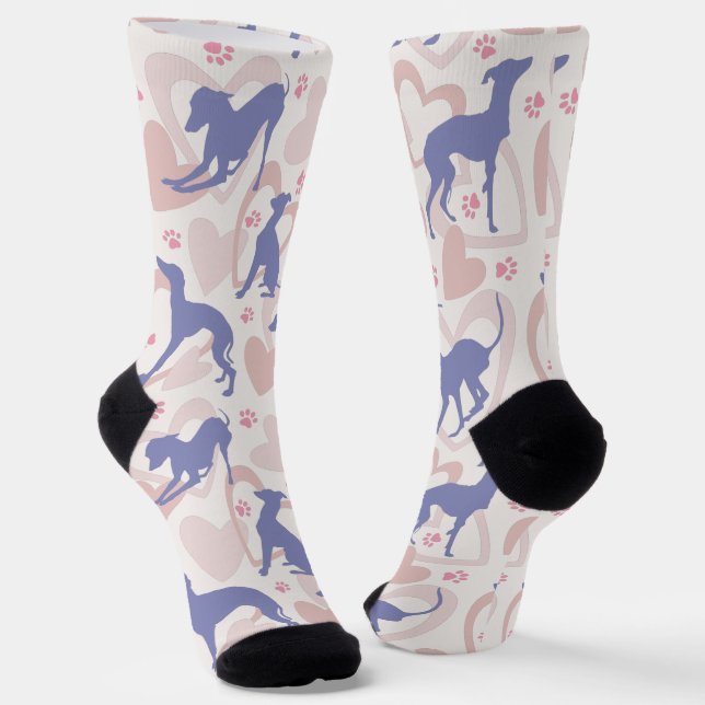 Chaussette Italien Greyhound Hearts Paws Periwinkle Motif (Angulaire)