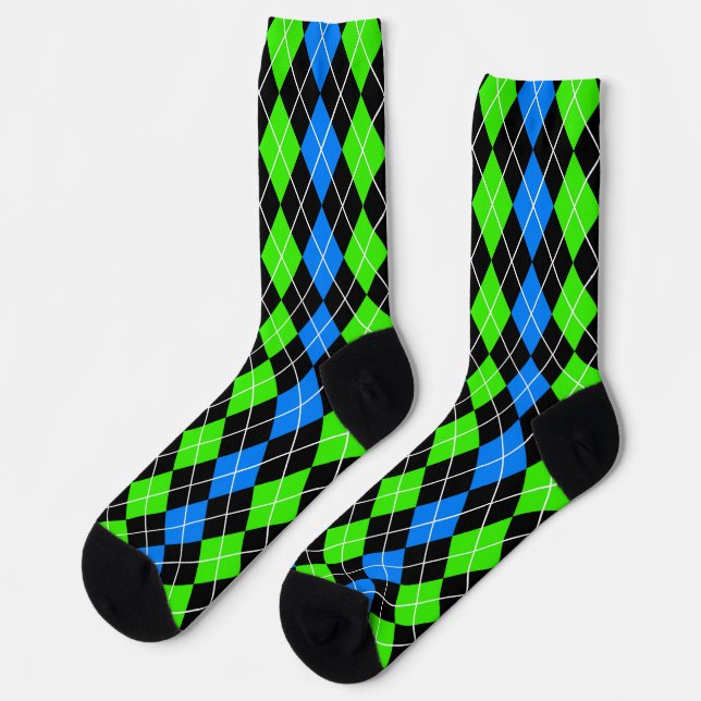 Chaussette Jacquard bleu vert noir Diamant Design (Gauche)