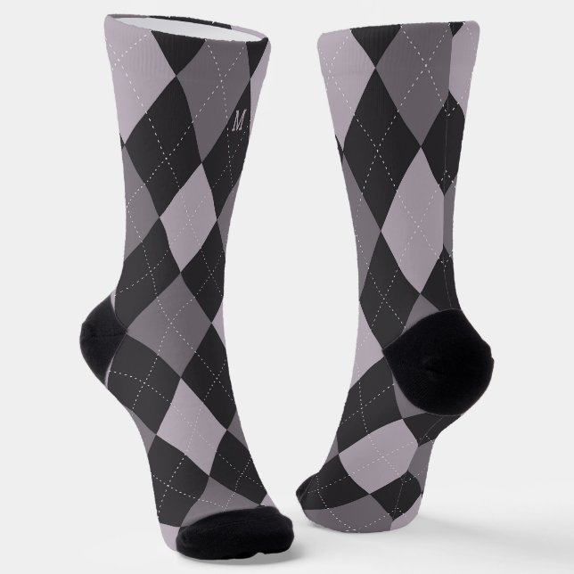 Chaussette Jacquard gris Monogramme initial (Angulaire)