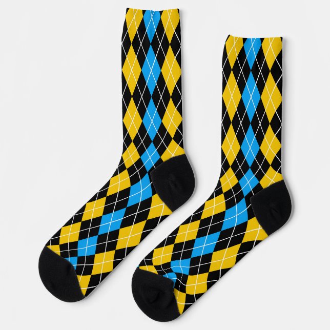 Chaussette Jacquard noir jaune Design diamant (Gauche)