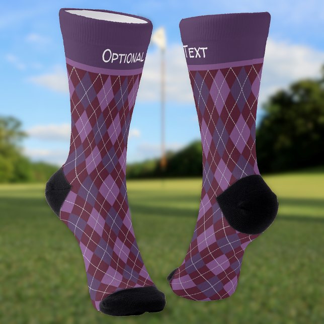 Chaussette Jacquard Plum & Maroon Diamonds Motif - votre text (Créateur téléchargé)