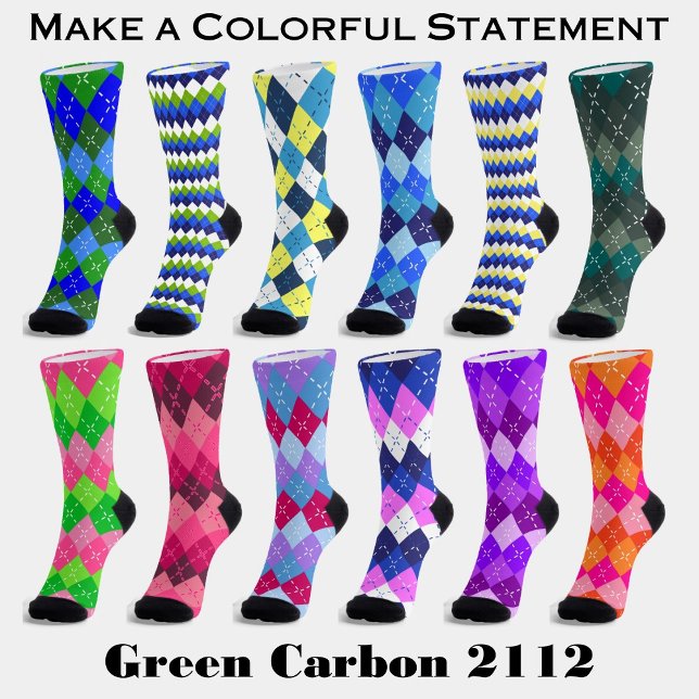 Chaussette Jacquard rose et vert avec piqûres blanches (Make a colorful statement with Green Carbon 2112 argyle socks.)