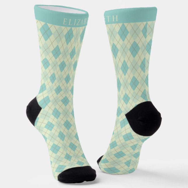 Chaussette Jacquard vert Turquoise Pastel clair personnalisé  (Angulaire)