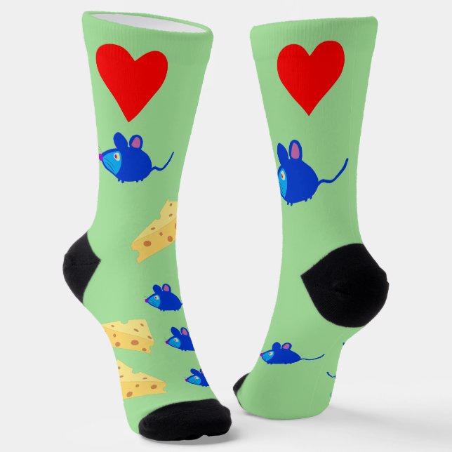 Chaussette J'adore le fromage et les souris bleues mignonnes (Angulaire)