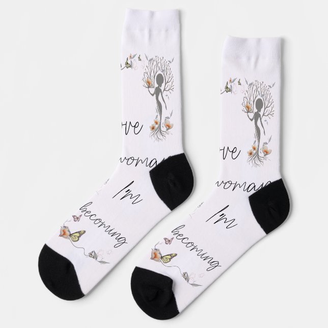 Chaussette J'aime la femme que je deviens. Cadeau d'amour de  (Gauche)