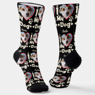 Chaussette J'aime mon coeur de chien Photo et nom personnalis