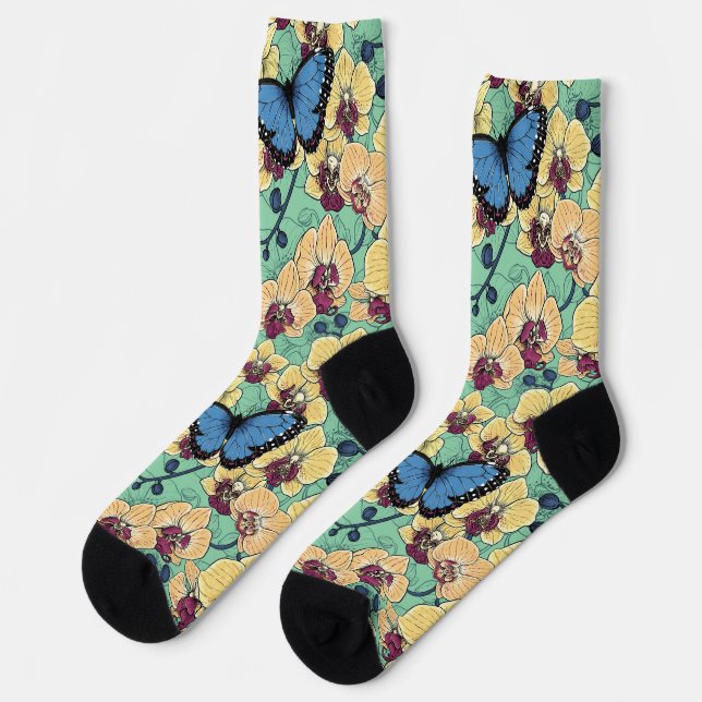 Chaussette Jardin botanique d'orchidées avec papillons II (Gauche)