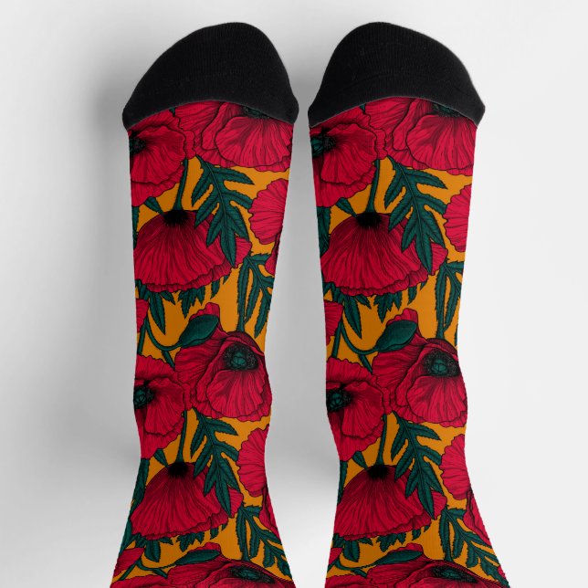Chaussette Jardin de coquelicots rouges (Haut)