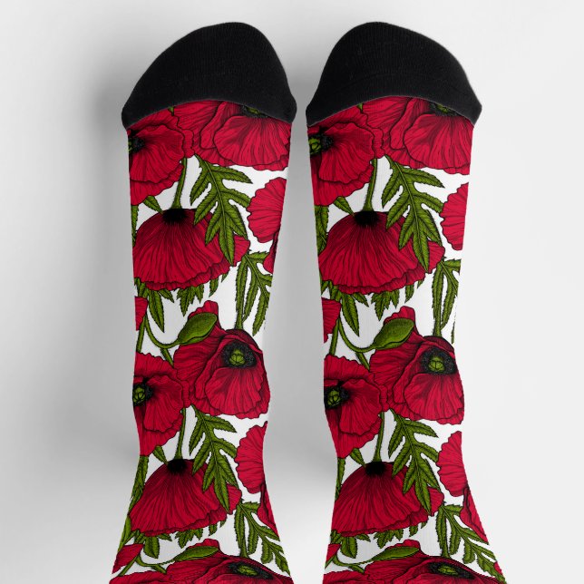 Chaussette Jardin de coquelicots rouges 2 (Haut)