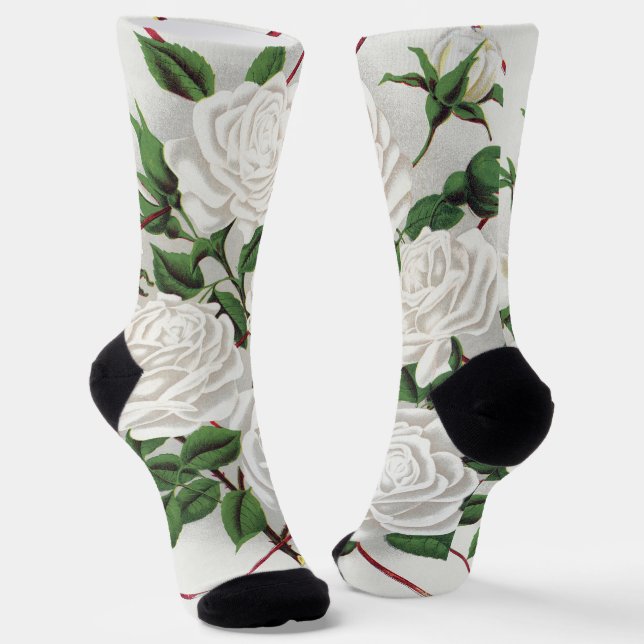 Chaussette Jardin de roses blanches grimpantes antiques victo (Angulaire)