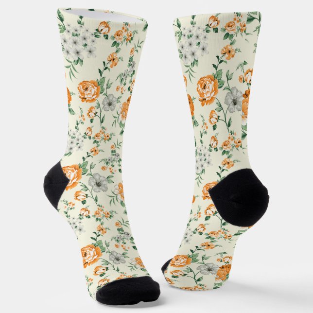 Chaussette Jardin Jaune doux motif floral (Angulaire)