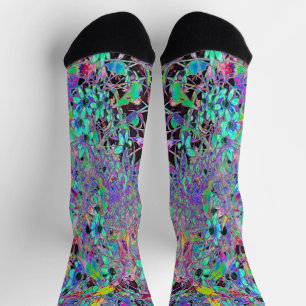 Chaussette Jardin Violet avec Fleurs Aquamarine Psychédélique