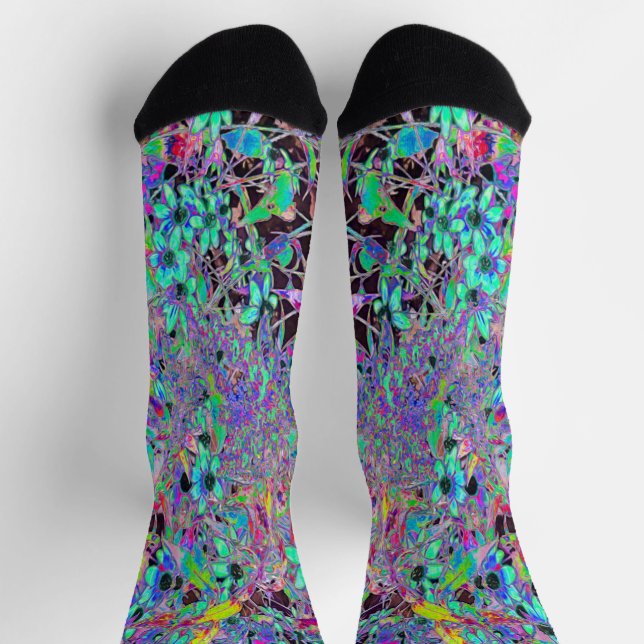 Chaussette Jardin Violet avec Fleurs Aquamarine Psychédélique (Haut)