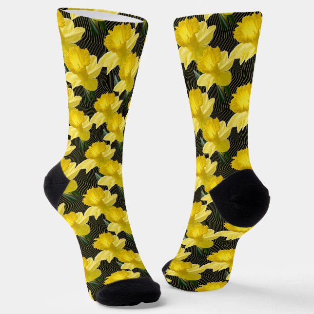 Chaussette Jaune Daffodils de printemps Floral Motif de photo (Angulaire)