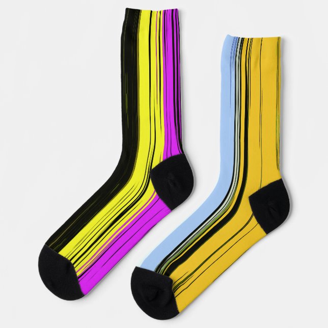 Chaussette Jaune Vert Bleu Violet Noir Rayures Verticales (Gauche)