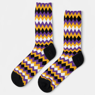 Chaussette Jaune, violet, noir et blanc Zigzag Chevron