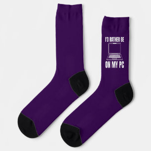 Chaussette Je préférerais être sur mon PC, cadeau drôle pour