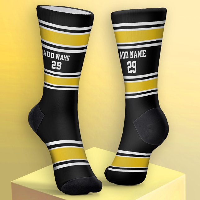 Chaussette Jersey Sport Jaune Noir et Doré - Nom Numéro (Custom Sport Socks - Add Jersey Name and Number)