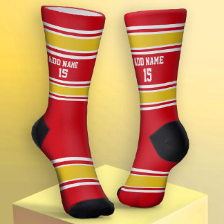 Chaussette Jersey Sport jaune rouge et doré - Nom Numéro