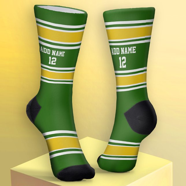 Chaussette Jersey Sport vert et jaune d'or - Numéro de nom (Custom Sport Socks - Add Jersey Name and Number)