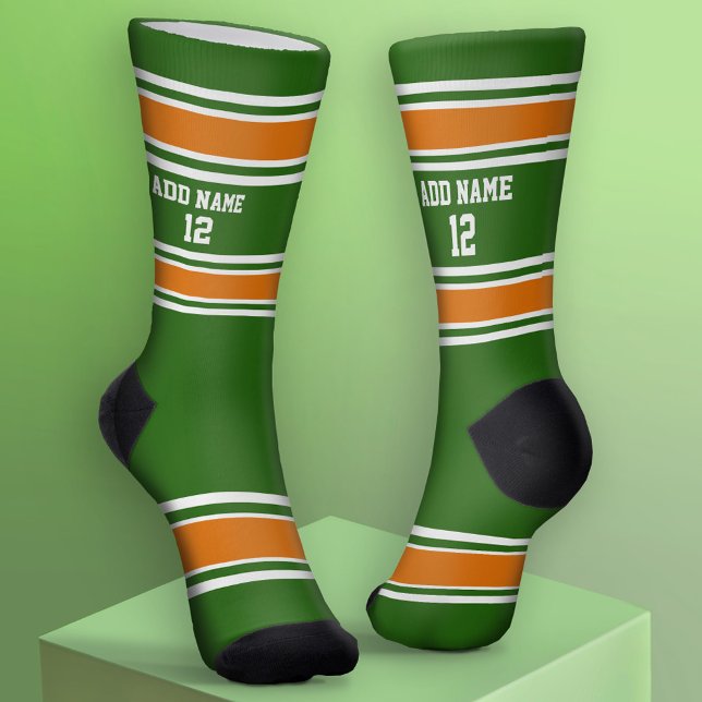 Chaussette Jersey Sport Vert et Orange - Numéro de nom (Custom Sport Socks - Add Jersey Name and Number)
