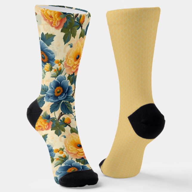 Chaussette Joli Bleu Jaune Motifs Odd Mal Correspondant (Angulaire)