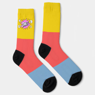 Chaussette Joli bloc de couleur rétro bleu rose jaune OMG