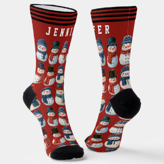 Chaussette Joli bonhomme de neige rouge Noël personnalisé