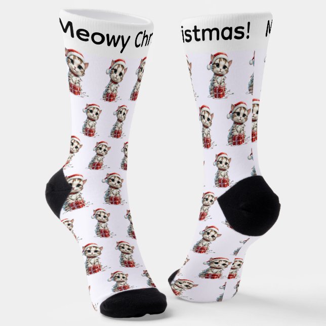 Chaussette Joli Chat de Noël sur Boîte Cadeau (Angulaire)