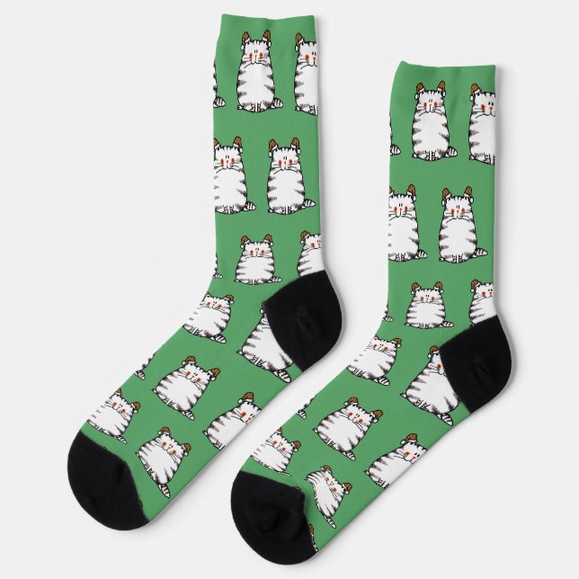Chaussette Joli Chat Grassouillet Deux Chapeaux de Noël (Gauche)