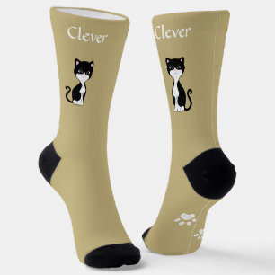 Chaussette Joli chat smoking drôle & pattes sur fond beige cl