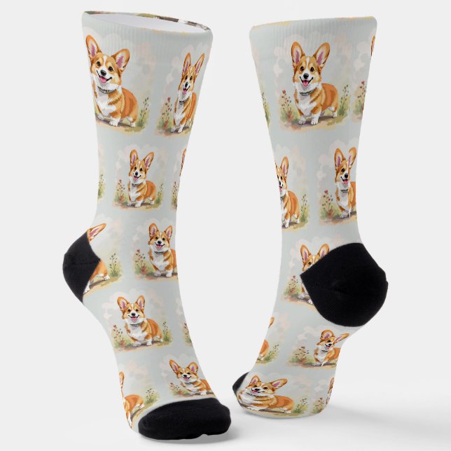 Chaussette Joli chien Pembroke Welsh Corgi rouge (Angulaire)