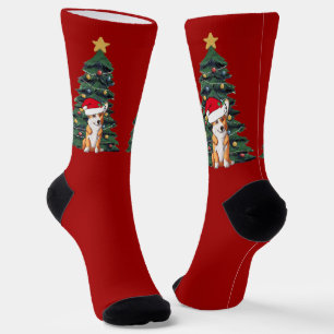 Chaussette Joli Corgi Noël Arbre Rouge