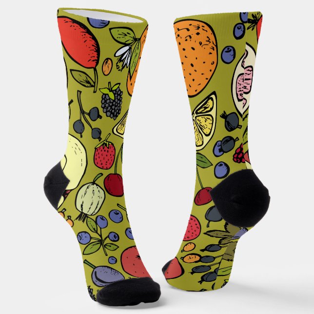 Chaussette Joli design motif fruits l Cute vert olive (Angulaire)