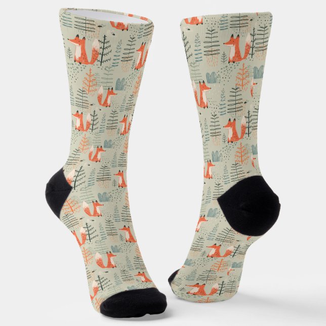 Chaussette Joli Doodle Fox Forest Motif de bois (Angulaire)
