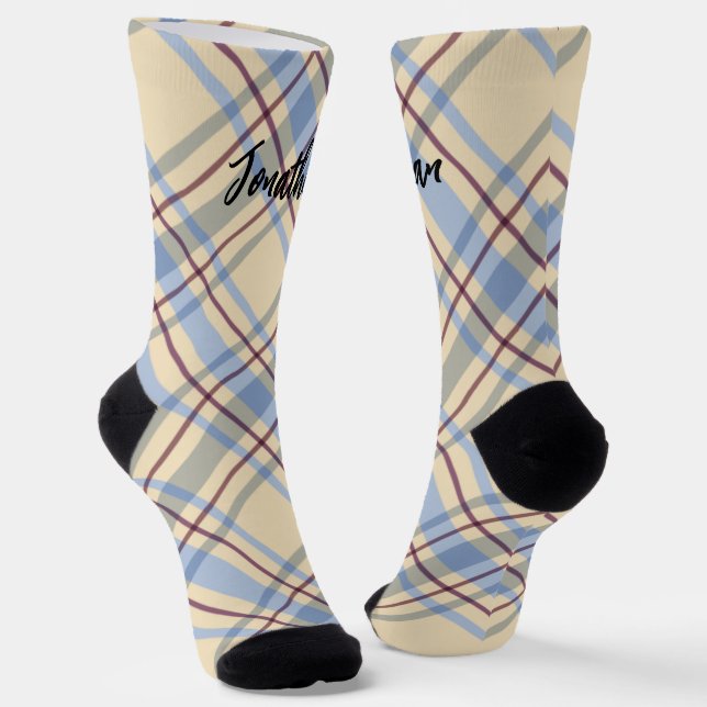 Chaussette Joli écossais monogrammed beige écossais script ta (Angulaire)