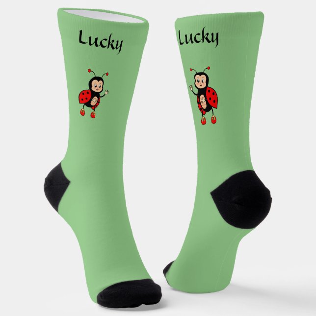 Chaussette Joli Lucky Red Ladybug sur vert clair (Angulaire)