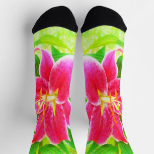 Chaussette Joli Lys Stargazer Rose Profond sur Fond Vert Citr