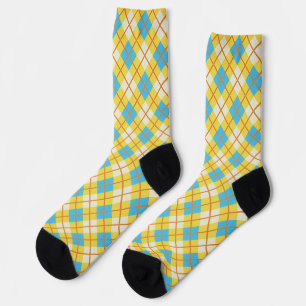 Chaussette Joli motif à carreaux jaune et bleu soleil