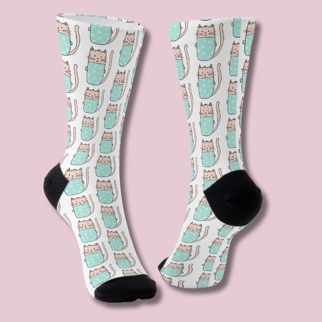 Chaussette Joli motif de chat floral (Kitty cat pattern socks)