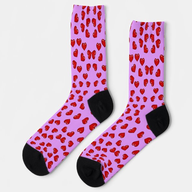 Chaussette Joli motif de cœur rouge sur fond violet (Gauche)