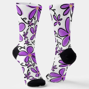 Chaussette Joli motif de fleurs violettes